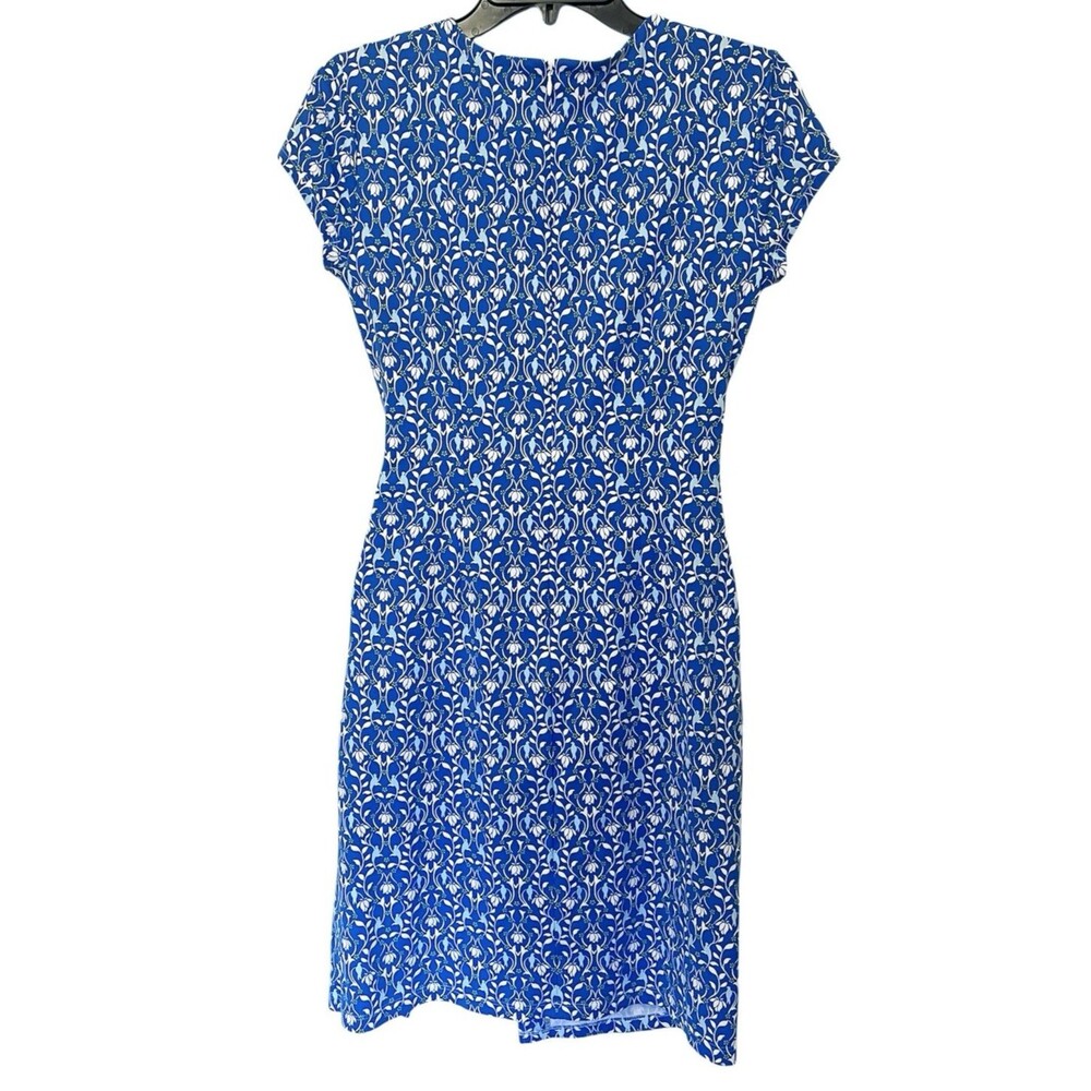 J MCLAUGHLIN Havana Catalina Cloth Sheath Dress Floral Blue Bird Faux Wrap Sz XS - Picture 3 of 9